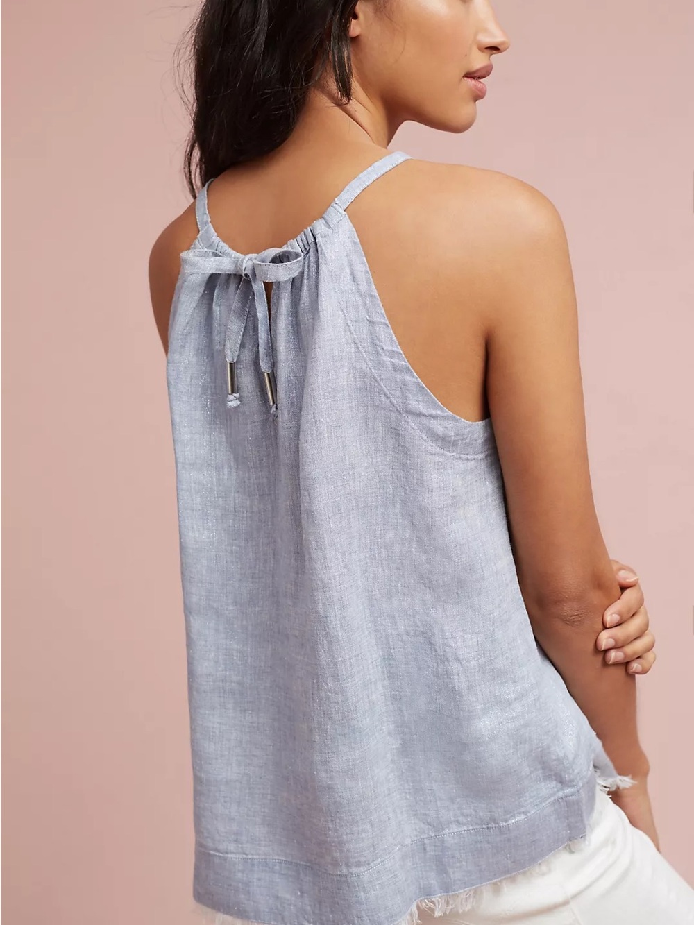 Maeve Linen Swing Top Chambray Blue Coastal Minimalist Tank | M - Picture 2 of 8
